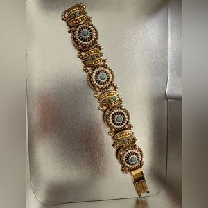 Vintage Victorian turquoise pearl book chain panel bracelet